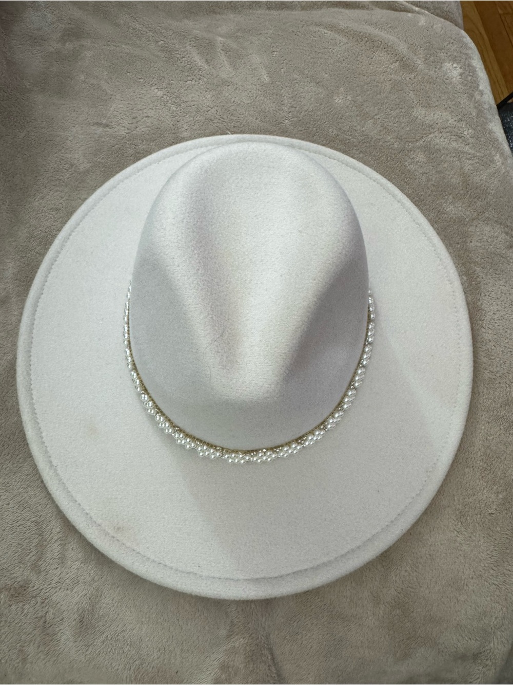 San Diego Hat Company Ivory Felt Wide-Brim Hat with Pearl Band